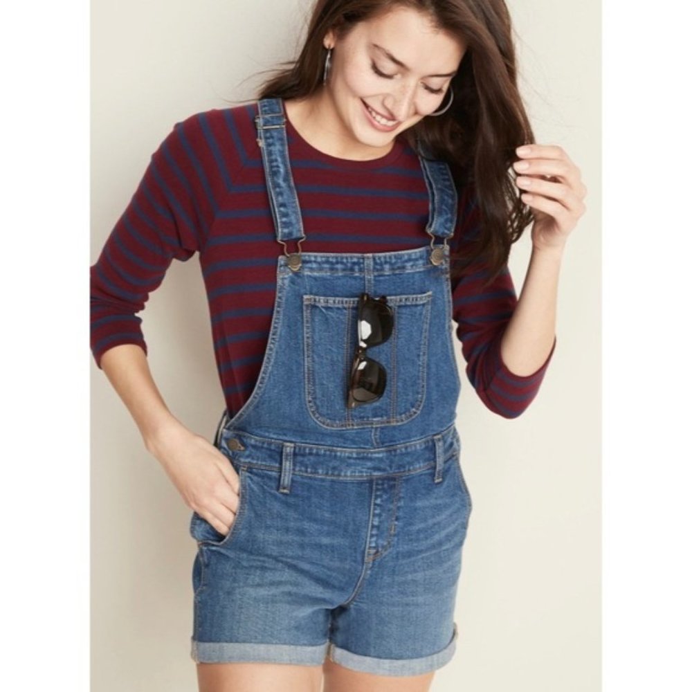 Old Navy Blue Denim Jean Overall Shorts sz XS EUC